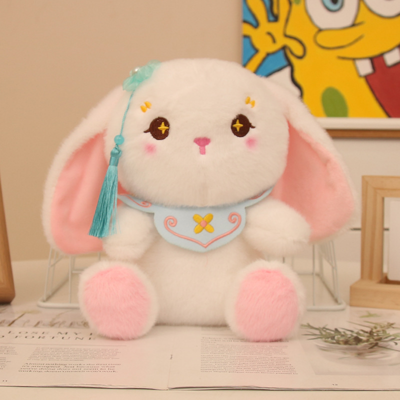 Linda niña corazón estilo antiguo conejo muñeco de peluche llavero colgante muñeca novia mochila escolar bolso oreja grande colgante de conejo