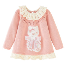 2023婴幼儿宝宝娃娃领套头可爱中长款女童毛衣打底针织衫一件代发