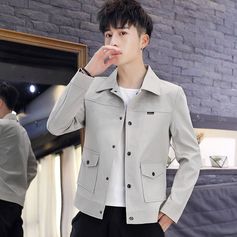 2021 봄과 가을 새로운 남성 한국 스타일 슬림핏 재킷 랩 잘 생긴 짧은 작업복 탑 캐주얼 재킷