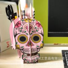木制骷髅笔筒盒办公文具收纳座木制笔筒木质笔筒批发桌面收纳盒