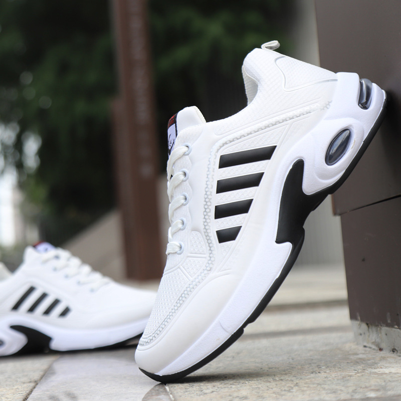 秋季防水休闲运动鞋男皮面板鞋男士中年软底鞋白色冬天旅游男鞋子