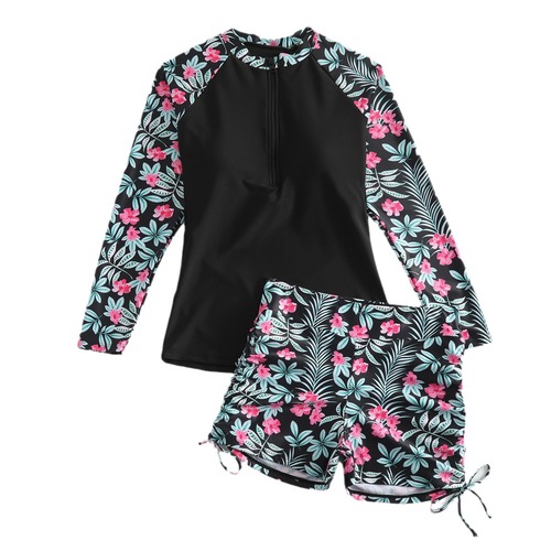 New-style export swimwear: Sexy printed sun-protection surf suits—Amazon & AliExpress split long-sleeve swimsuits in European and American styles