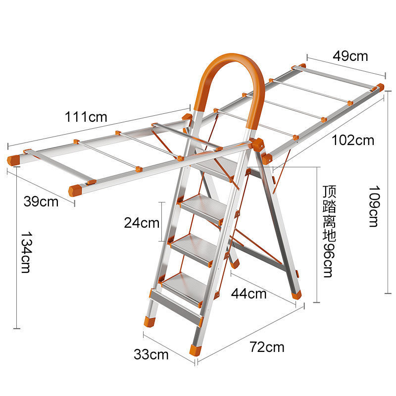 escalera doméstica percha de secado plegable multifuncional interior escalera de secado de doble propósito espesar escalera de acero inoxidable retráctil en forma de herringe