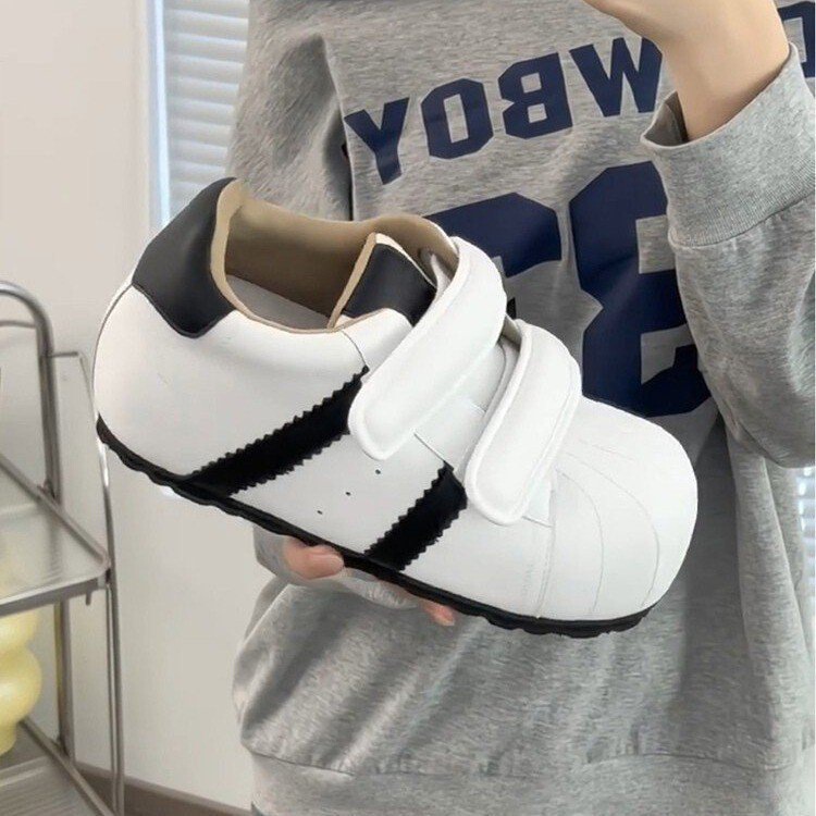 魔术贴贝壳头德训面包鞋女2025秋季新款百搭内增高休闲运动小板鞋|undefined