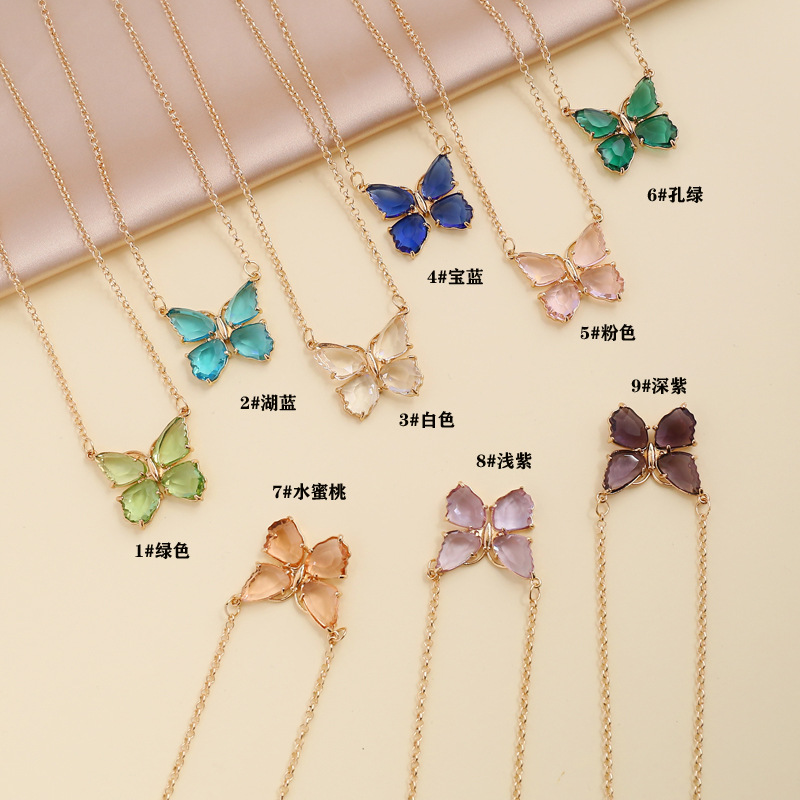 Fashion multicolor zircon butterfly copper necklace earring