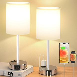 Amazon Aliexpress Tapye C USB Mobile Phone Charging Fabric Table Lamp Living Room Bedroom Lamp Us Standard Touch Dimming