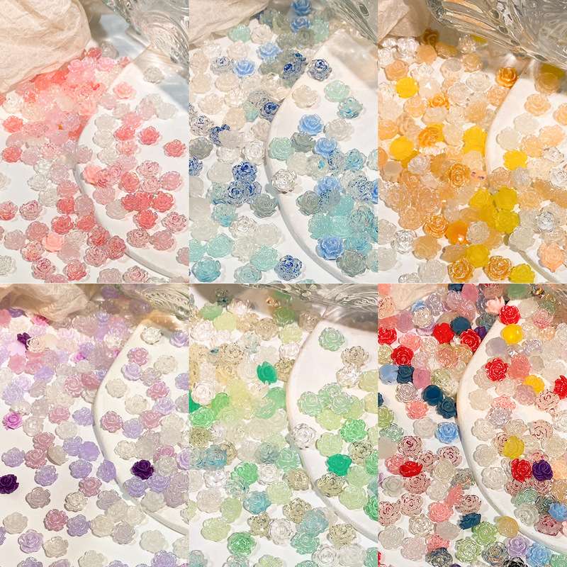 Casual and Compact Camellia Nail Art Jewelry Stereo Versatile Mixed Resin Earrings Nail Art Accessories DIY Material