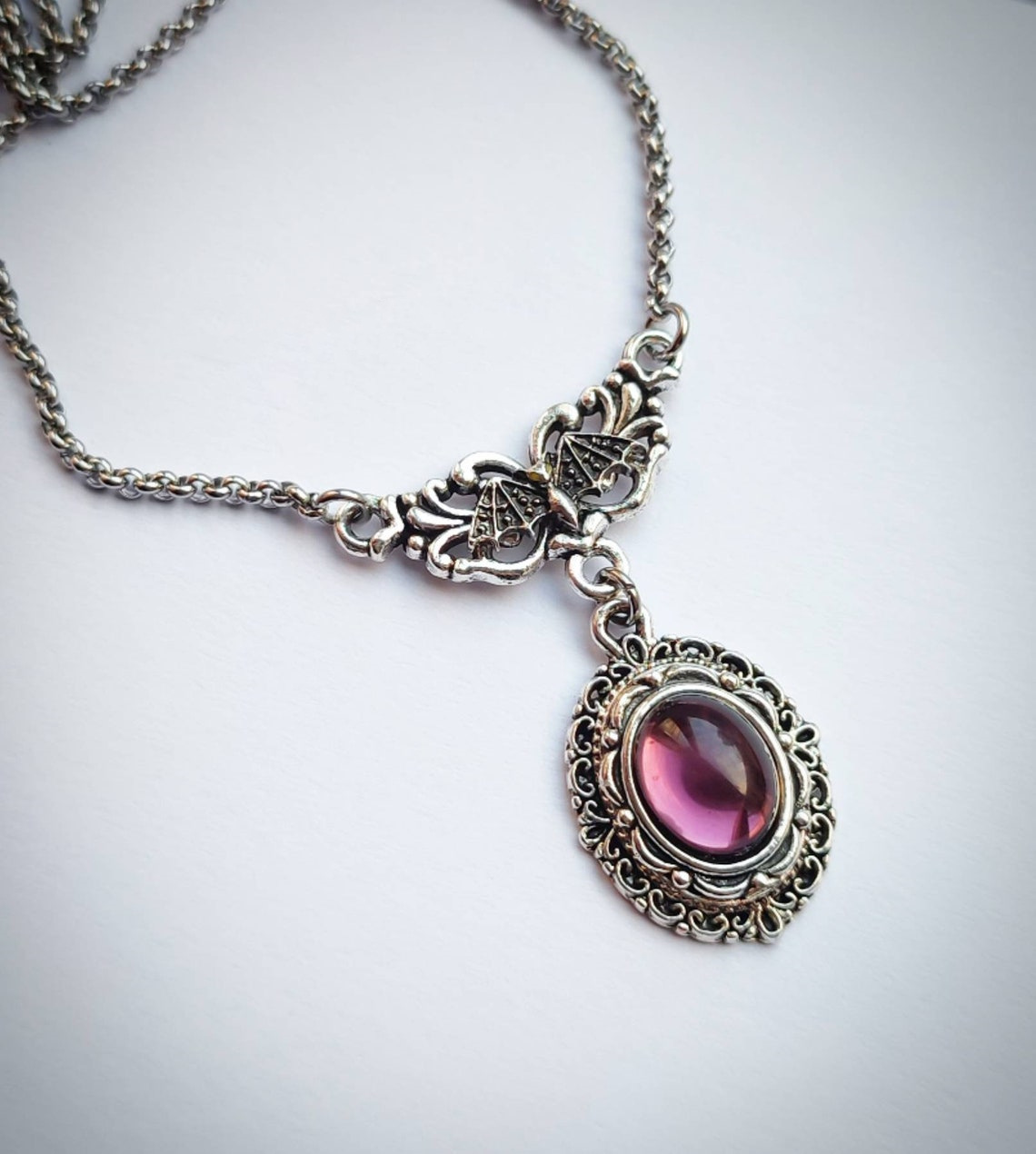 Cross-Border Foreign Trade Victorian Gothic Vampire Bat And Purple Crystal Pendant Necklace_voghion.com