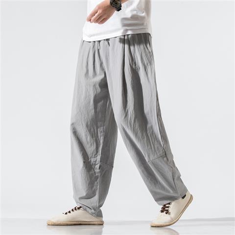 Pantalones de lino de traje Tang de estilo chino para hombres Pantalones de harén de pierna ancha de gran tamaño sueltos casuales para hombres