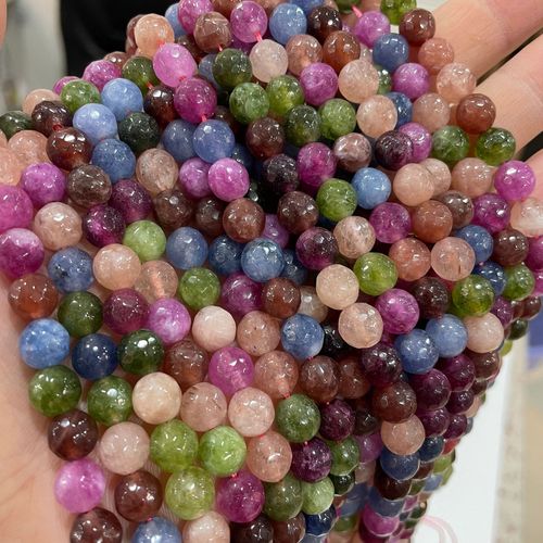 Small Bevel 96-Faced Earth Tourmaline Stone Optimized White Marble Round Bead Semi-Finished DIY Accessory Clothing Accessories Wholesale