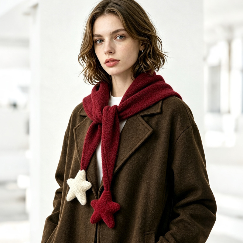 Solid color winter shawl, windproof, star-patterned, versatile, stylish, warm, knitted, Christmas and autumn new style, cross-border fashion