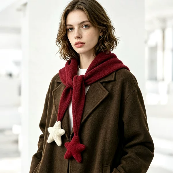 Solid color winter shawl, windproof, star-patterned, versatile, stylish, warm, knitted, Christmas and autumn new style, cross-border fashion