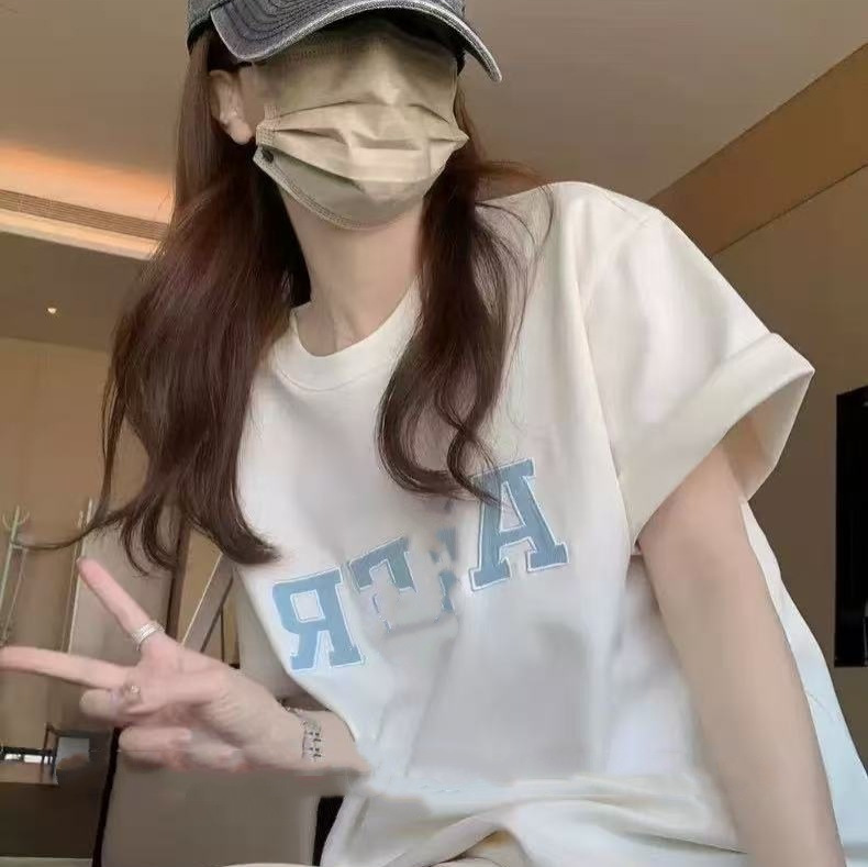 Ader Short-Sleeve Couple's T-Shirt New Round Neck Summer Top Cotton Trendy Brand Embroidered Letters Jimo Knit Korean Style