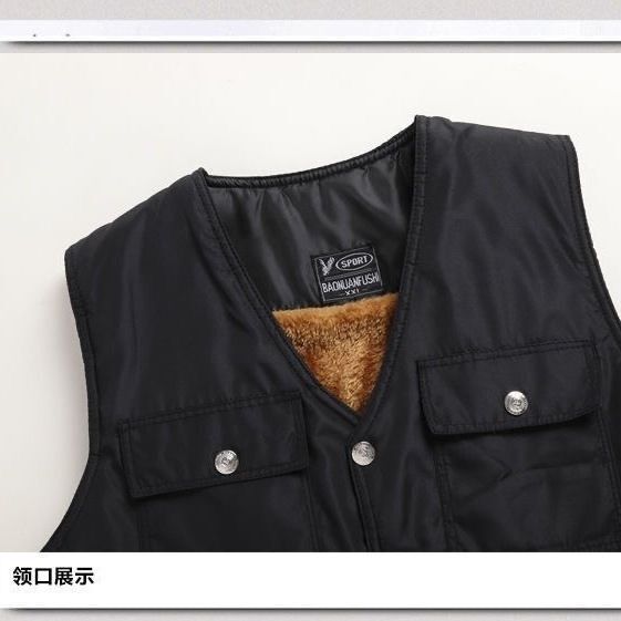 Autumn and Winter Men's Middle-Aged and Elderly Warm Plus Velvet Fisherman Waterproof Vest Classic Multi-Pocket Design Breathable