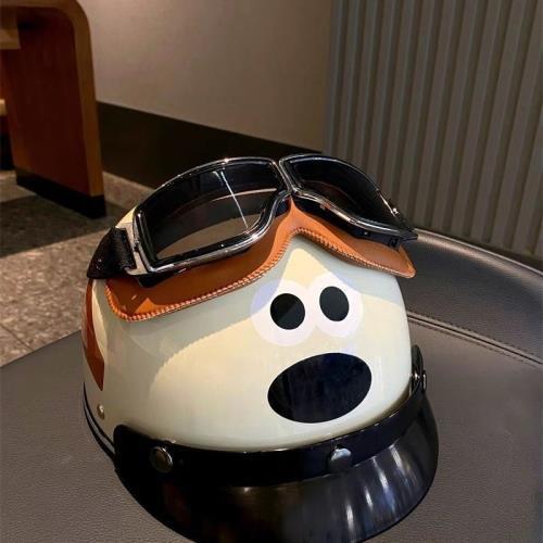 Shiyong Retro Half Helmet Warm with Earmuffs Cartoon Dog Electric Motorcycle Helmet (Auto Parts and Accessories) - cute-dog-helmet-detachable-earmuffs-sunglasses