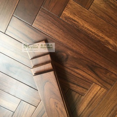 柚木纯实木地板 人字拼胡桃色 木地板厂家 免龙骨锁扣地热暖|ms