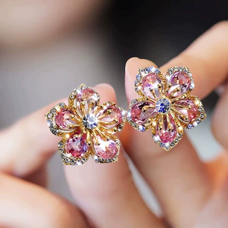 Серебряная игла, фуксия цирконий, серьги, пробы серебро 925, французский стиль, стиль высокого качества, интернет-звезда, цветочные, оптом