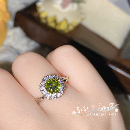 Sisi European and American wedding rings for women, bright olive green purple gemstone live ring, fashionable Titok live new product