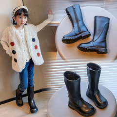 2024 Autumn and Winter New Children's High Boots Korean Style Girls' Velvet Cotton Shoes Medium and Large Children's Comfortable High Top Martin Boots