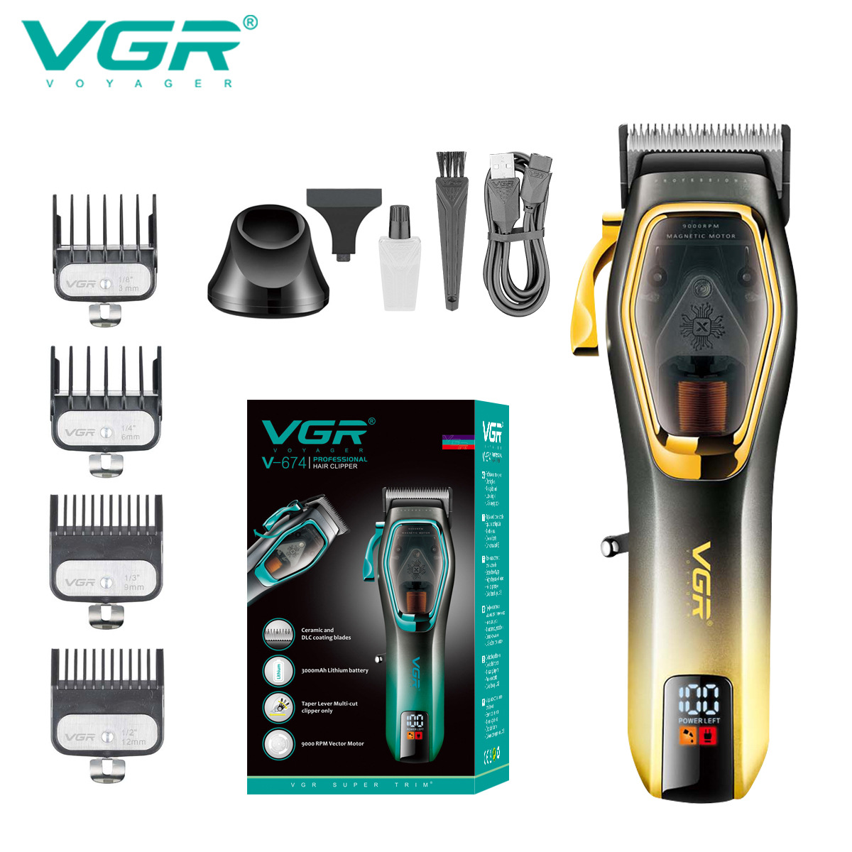 VGR674 Tagliacapelli elettrico professionale ad alta velocità per uomo e donna con base_voghion.com
