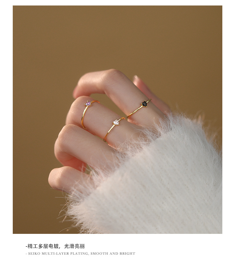 925 Sterling Silver Material Colorful, Heart Shape Pattern 1 Piece 925 Sterling Silver Colorful Heart Shape Zircon Open Rings Rings