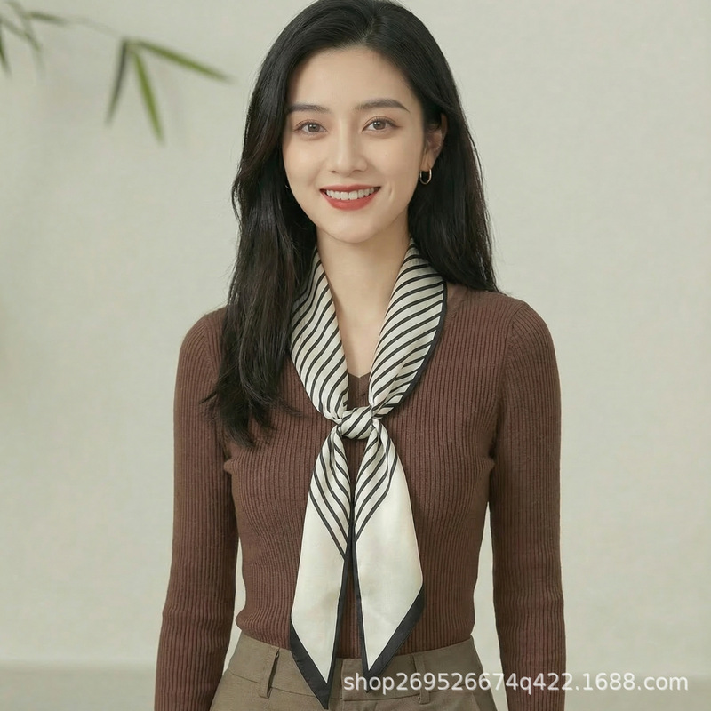 Long Silk Scarf for Women, New Summer and Spring/Autumn Style, Can Be Used as Hair Tie, Belt, Scarf, or Paired with Shirts, Popular Striped Belt