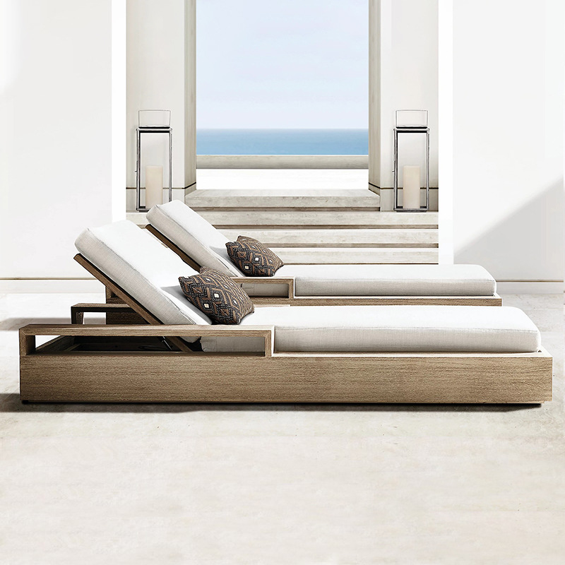 Cama de teca para exteriores, tumbona, muebles de teca para patio al aire libre, impermeables y resistentes al sol, silla de playa para piscina. image 1