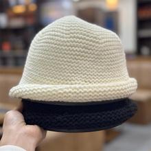 新款百搭显脸小针织渔夫帽女卷边不规则前长后短盆帽秋冬新款时尚