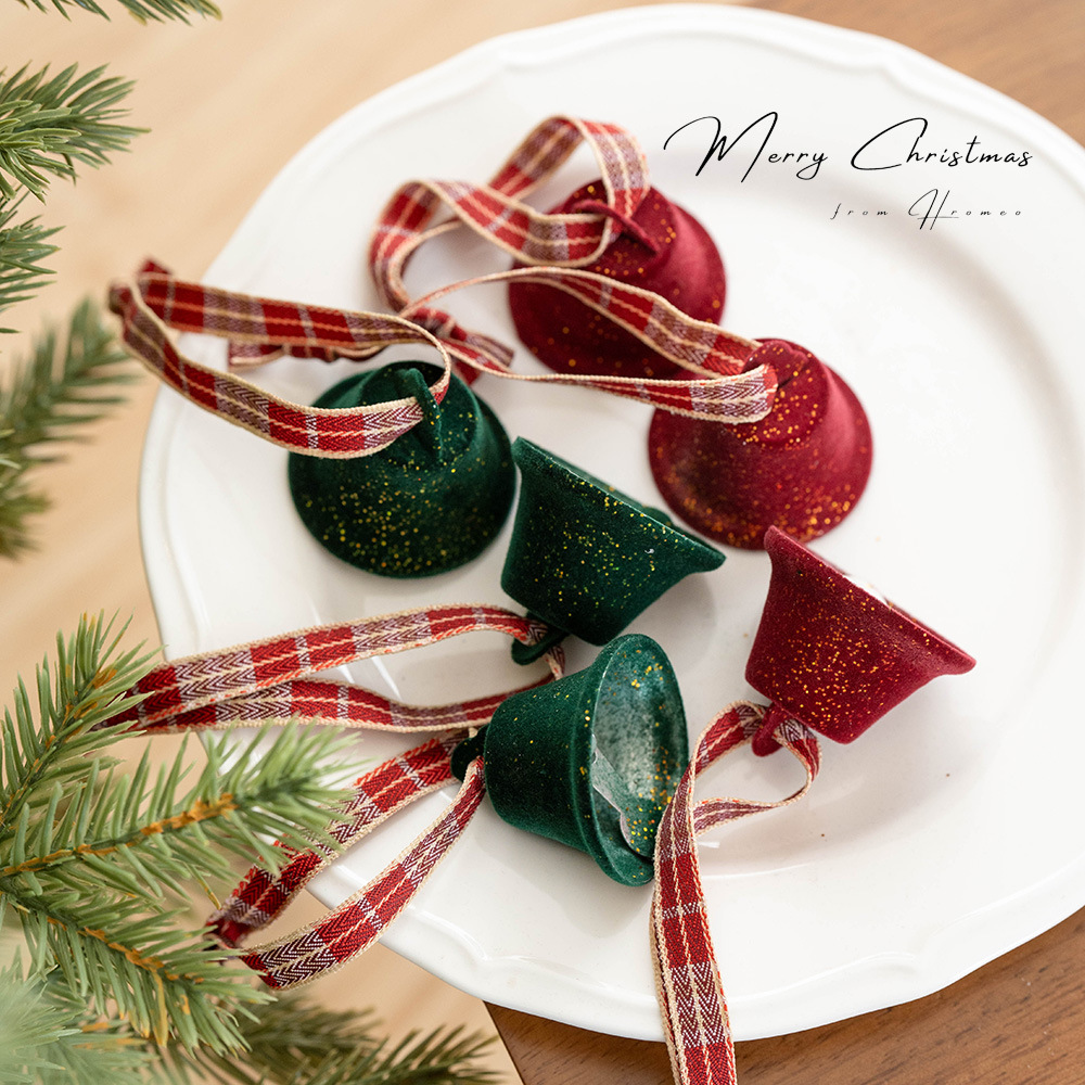 Cross-Border New Product Christmas Decoration Christmas Bell Pendant Christmas Tree Decoration Pendant Red Green Flocked Bell