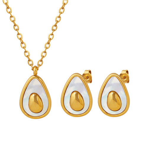 Korean-style new personalized fresh and versatile design avocado egg-shaped necklace earring set