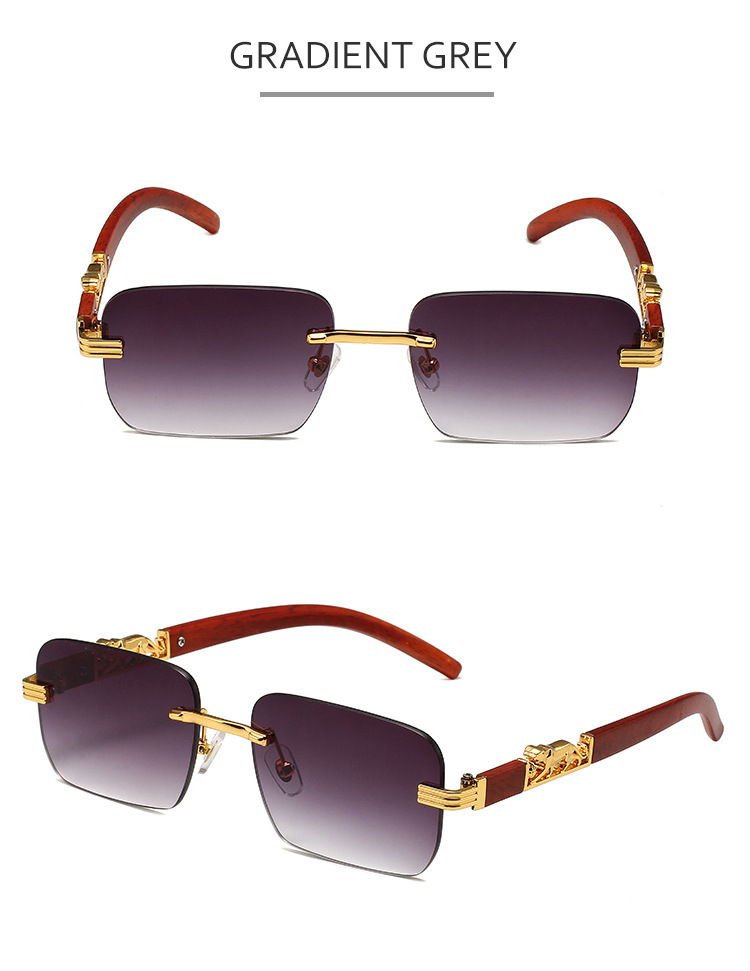 New trendy design rimless men's sunglasses trendy sunglasses wood grain leopard head sunglasses_voghion.com