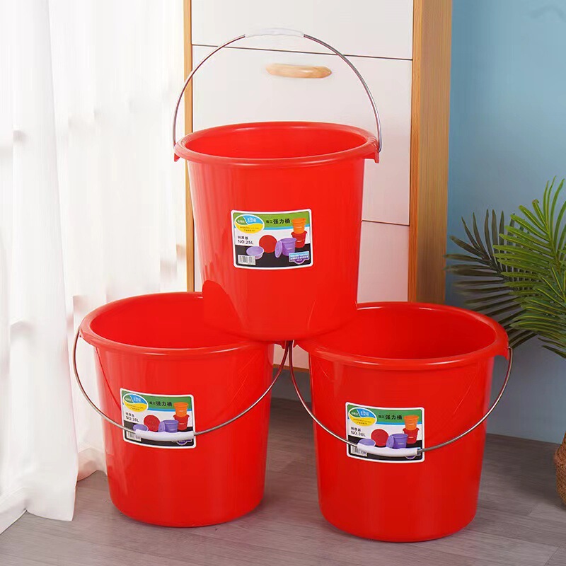 Extra Thick Bucket Happy Event Red Bucket Household Plastic Bucket Student Dormitory Bath Bucket Large Water Storage Bucket Wholesale Red Bucket