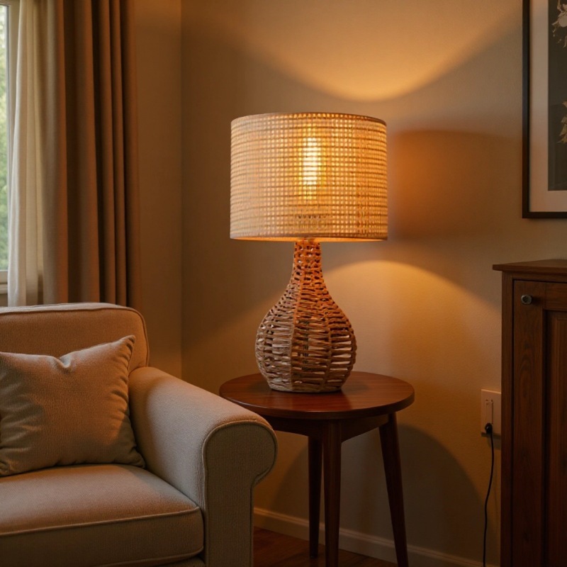 Lámparas de escritorio transfronterizas artesanías de tejido retrógrado natural estilo minimalista diseño profesional fábrica al por mayor