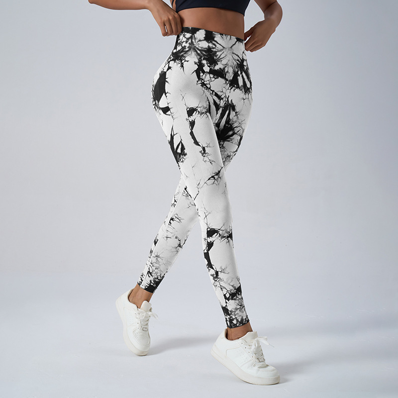 Versión gruesa talla S 200g + sin costuras pantalones de yoga de la aptitud de las mujeres Pantalones deportivos tie-dyed tie-float Hip-lifting pantalones Leggings
