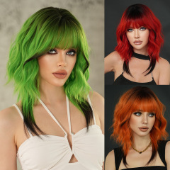 Yabi ファッションウィッググリーンショルダーレングスレディースカーリーヘアカラーウルフテールウィッグ Xiaohongshu 高品質化学繊維ヘッドギア