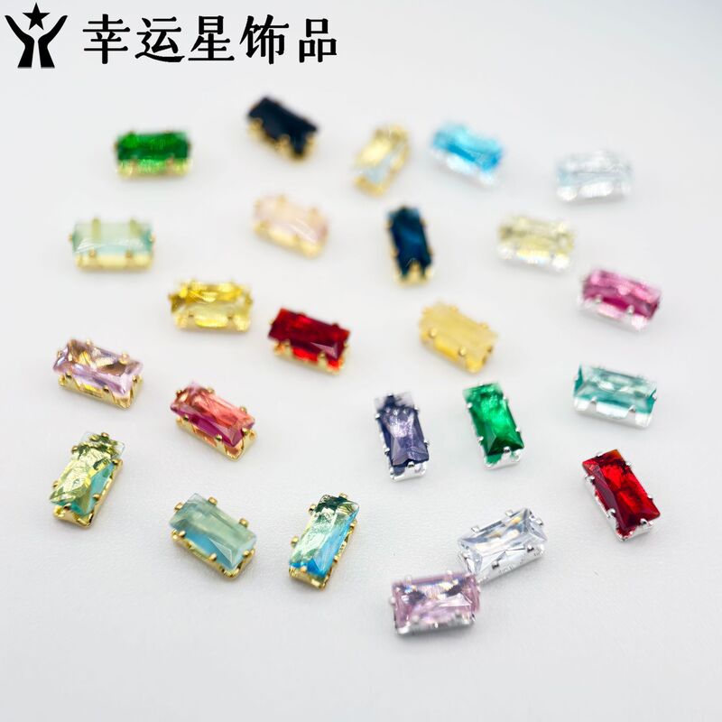 DIY Diamond Jewelry Accessories Crystal Zircon Claw Diamond Rectangular Gold-Plated Headwear Necklace Clothing Nail Art Diamond Factory Batch