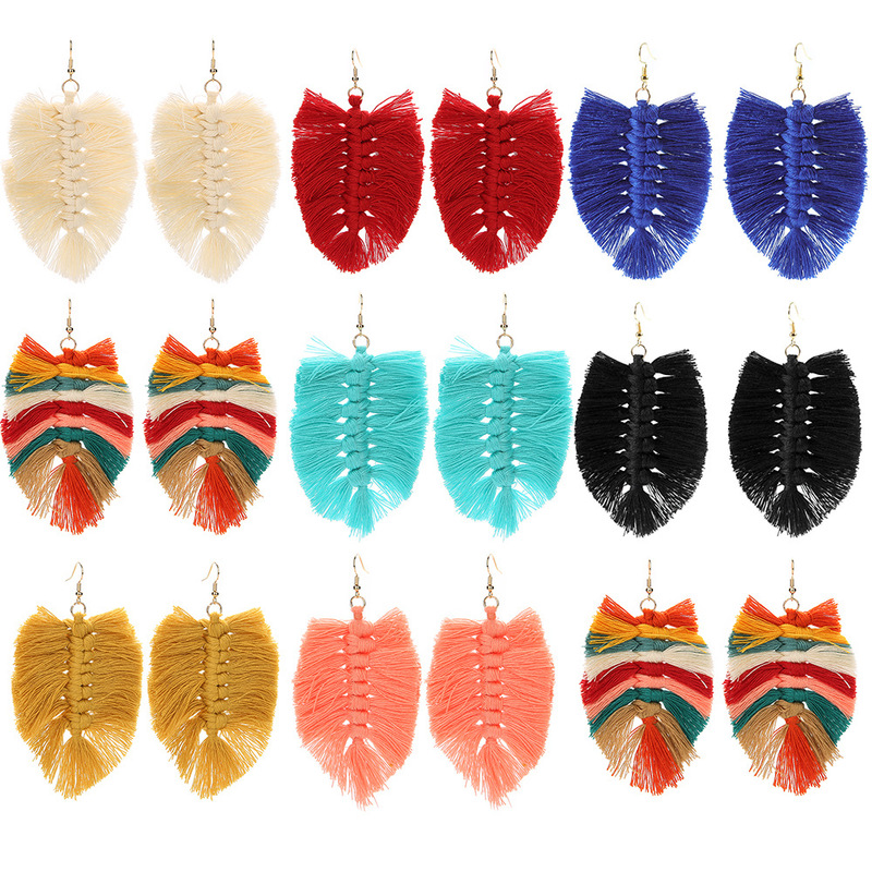 Cross-Border Amazon Bohemian Style Hand-Woven Leaf Tassel Earrings Earrings Handmade DIY Jewelry Accessories Cross-Border Amazon Bohemian Style Hand-Woven Leaf Tassel Earrings Earrings Handmade DIY Jewelry Accessories