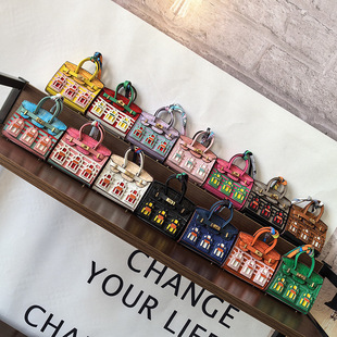 Fashion Mini Bag Pendant House Window Platinum Bag Contrast Color Cute Bag Hanging Headset Lipstick Bag Car Key Bag