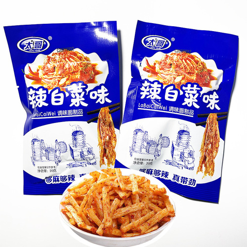 20g Taipingtaige Spicy Korean Radish Flavor Snack, Nostalgic Childhood Taige Hot and Spicy Snack, 30 Bags/ Medium Package