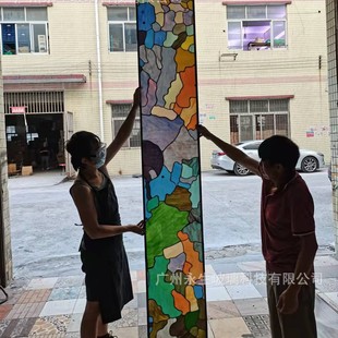 Factory Custom European French Art Glass Colorfuled Glaze Glass House Mansion Painted Art Glass