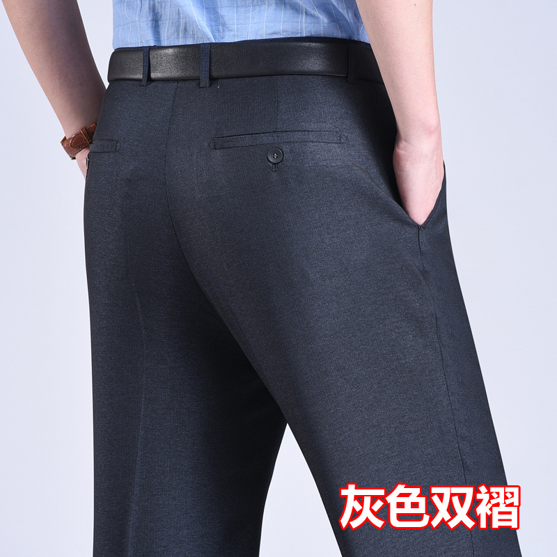 Pantalones de traje plisados dobles de verano delgados de mediana edad y ancianos de cintura alta pantalones de traje formal informal de negocios sueltos pantalones de traje sin planchar image 11