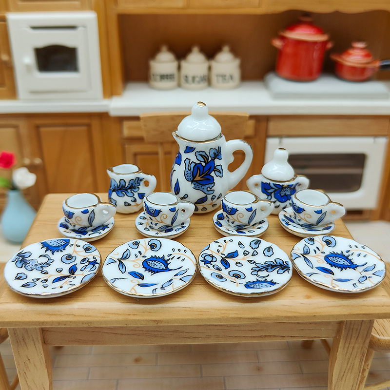 Mini Ceramic Tea Set Dollhouse Pretend Play Simulation Food Toy Miniature Decoration Model