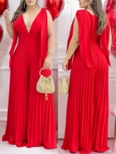 Z 3406 Deep V Ruffled Jumpsuit 深 V 压褶连体裤欧美新