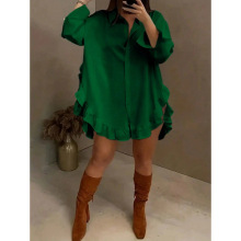 X 35058 Ruffle loose shirt ��Ҷ�߿��ɳ����羳��ó������