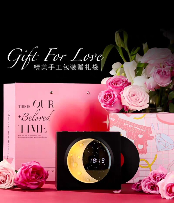 Moon Clock ワイヤレス Bluetooth スピーカー レトロ ビニール レコード プレーヤー デスクトップ アウトドア ポータブル アンビエント ライト 小型スピーカー|undefined