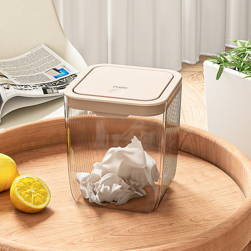 Desktop trash can light luxury Nordic style kitchen push-type flip-top office home living room transparent mini wastebasket