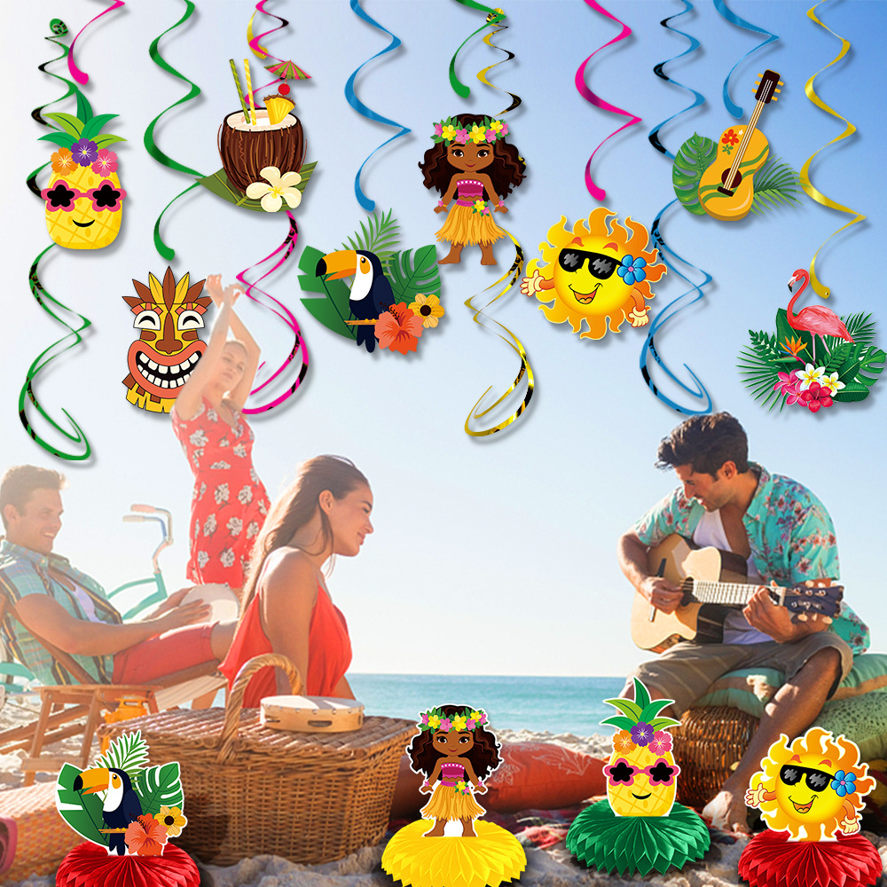 Fiesta de verano hawaiana etiqueta en espiral Verano Piña Coco panal playa espiral encanto decoración del partido