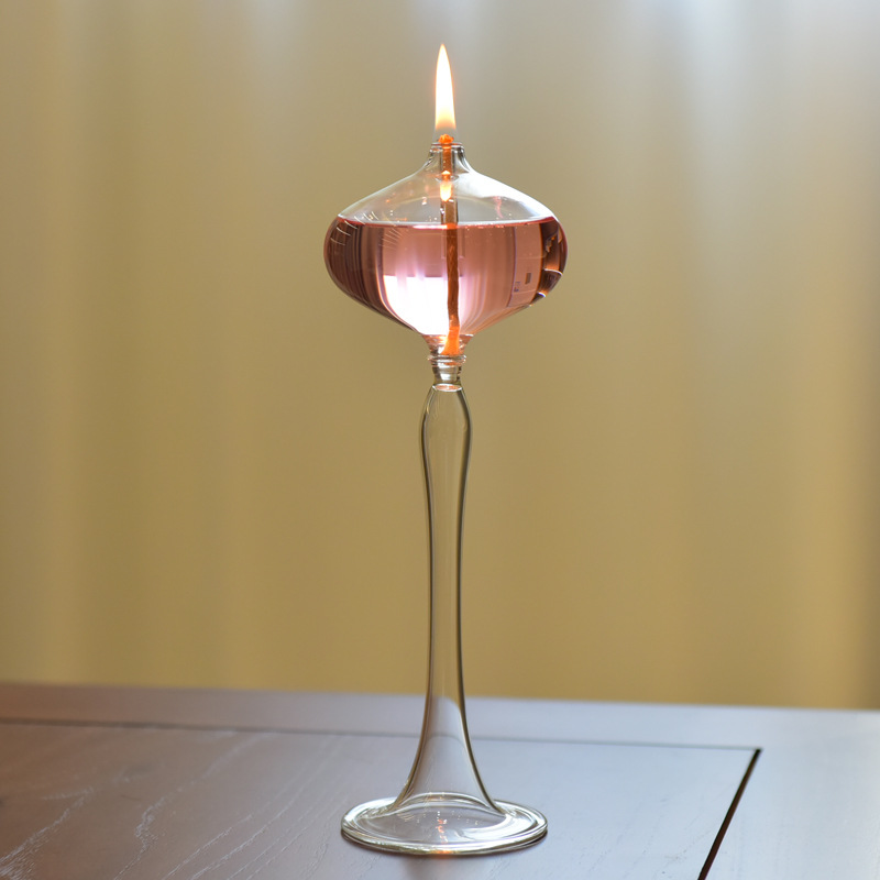 Lámpara de aceite de vidrio creativa de estilo europeo decoración candelabro nórdico romántico simple moderno hogar escritorio lámpara de mantequilla libre de humo
