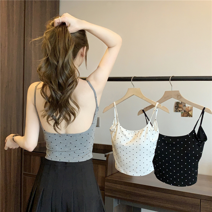 Pure Sweet Spice Girl Wave Dot Sling Beautiful Back Vest with Chest Pad Wrapping Chest Backless Outer Wear Base Short Strapless Top