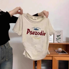 アメリカンショートショルダーラウンドネック半袖Tシャツレディース夏新作ニッチデザインウエストプリーツホットガールトップ